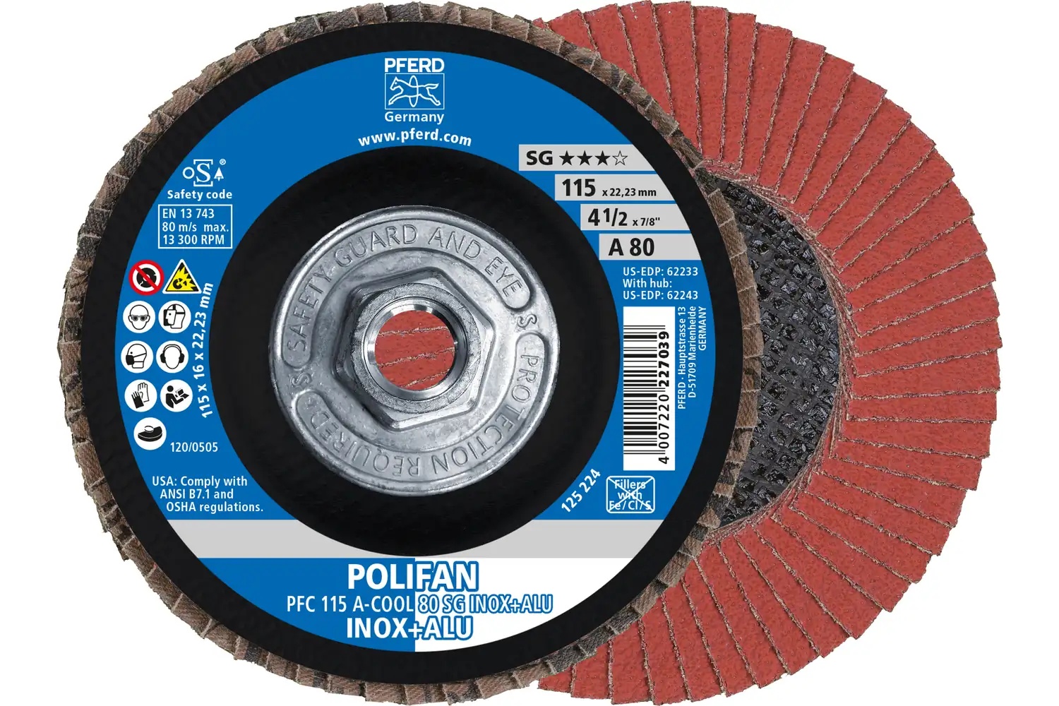 Picture of Pferd Flap Disc, 4-1/2"x 5/8-11, A-Cool SG Inox+ALU, 80 Grit, T29, Conical, Aluminum oxide